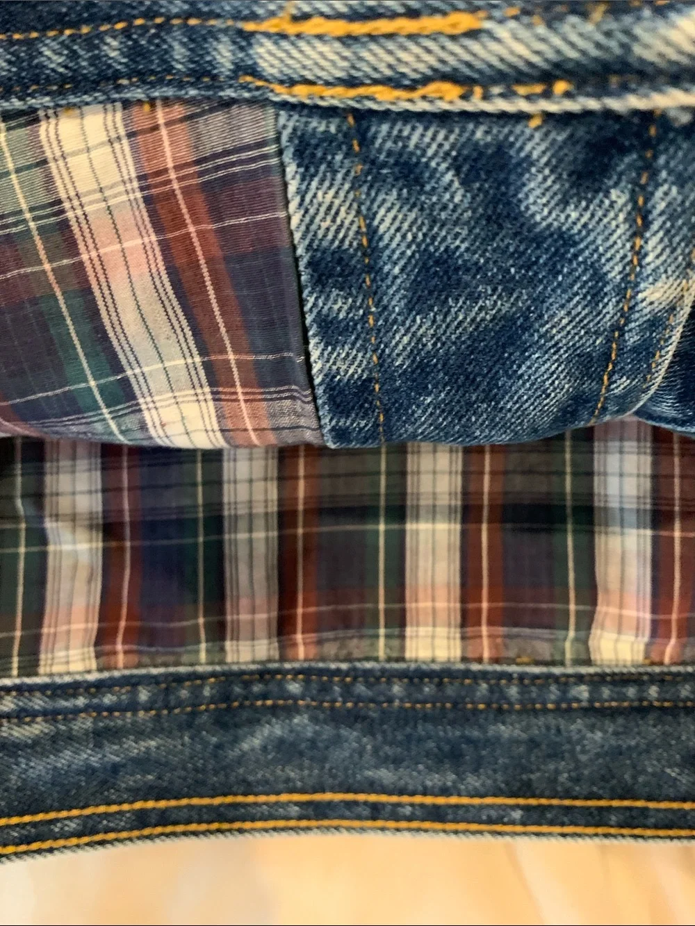 Wrangler Vintage  Blue Denim Vest with Brown Collar